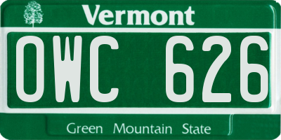 VT license plate OWC626