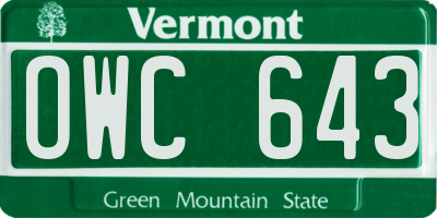 VT license plate OWC643