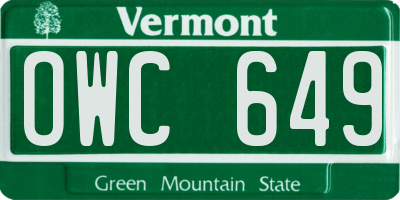 VT license plate OWC649
