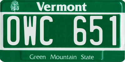 VT license plate OWC651