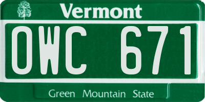 VT license plate OWC671