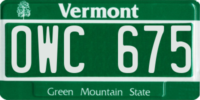 VT license plate OWC675