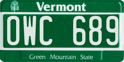 VT license plate OWC689
