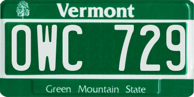 VT license plate OWC729