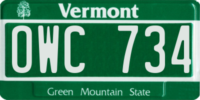VT license plate OWC734
