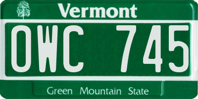 VT license plate OWC745