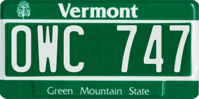 VT license plate OWC747