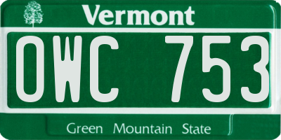 VT license plate OWC753