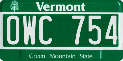 VT license plate OWC754