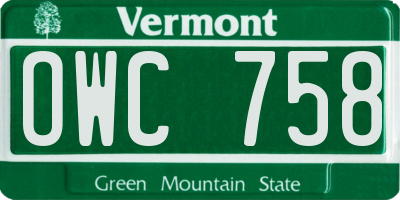 VT license plate OWC758