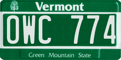 VT license plate OWC774