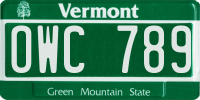 VT license plate OWC789