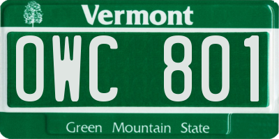 VT license plate OWC801