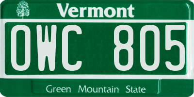 VT license plate OWC805