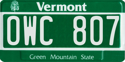 VT license plate OWC807