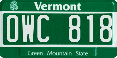 VT license plate OWC818