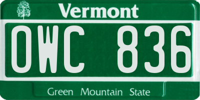 VT license plate OWC836