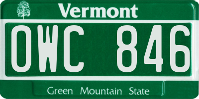 VT license plate OWC846