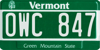 VT license plate OWC847