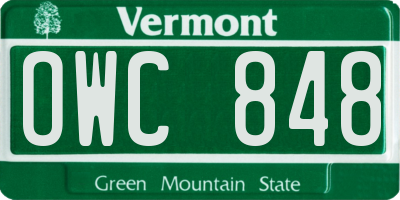 VT license plate OWC848