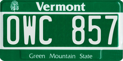 VT license plate OWC857