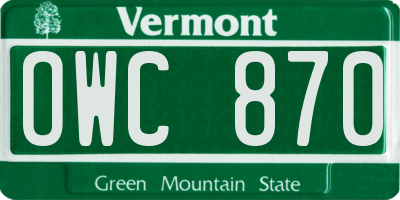 VT license plate OWC870