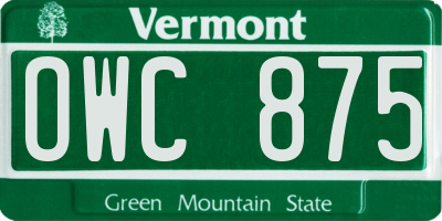 VT license plate OWC875