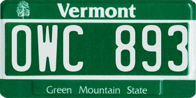 VT license plate OWC893
