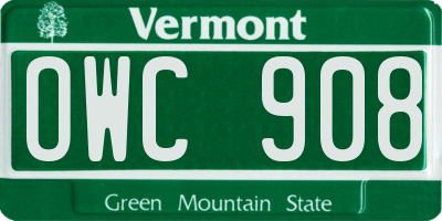 VT license plate OWC908