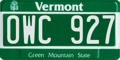 VT license plate OWC927