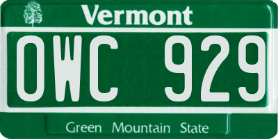 VT license plate OWC929