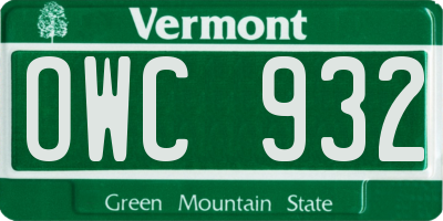 VT license plate OWC932