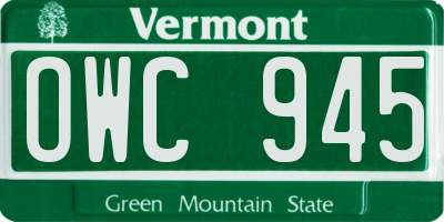 VT license plate OWC945