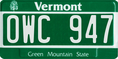 VT license plate OWC947