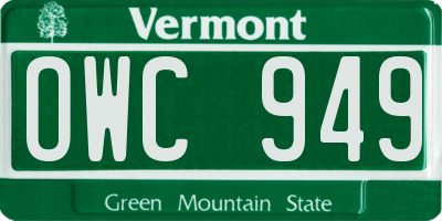 VT license plate OWC949