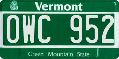 VT license plate OWC952
