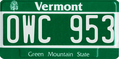 VT license plate OWC953