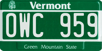 VT license plate OWC959