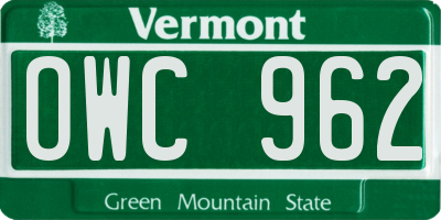 VT license plate OWC962