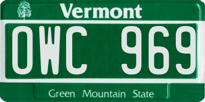 VT license plate OWC969