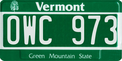 VT license plate OWC973