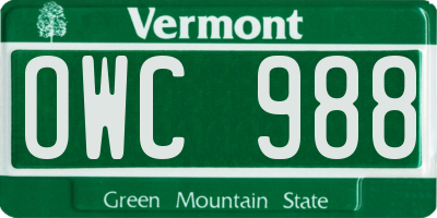 VT license plate OWC988