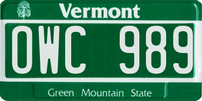 VT license plate OWC989