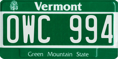 VT license plate OWC994