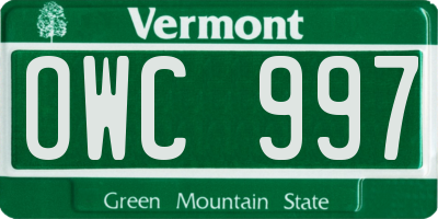 VT license plate OWC997