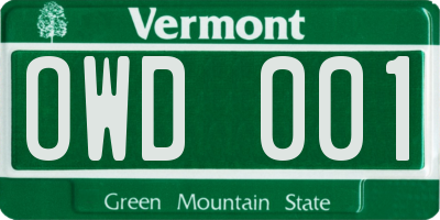 VT license plate OWD001