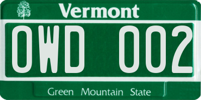 VT license plate OWD002