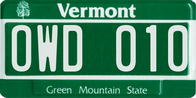 VT license plate OWD010