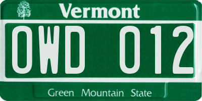VT license plate OWD012