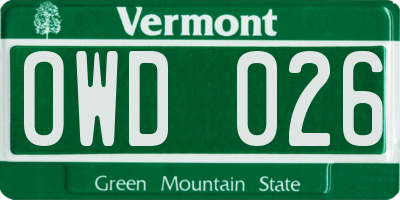 VT license plate OWD026